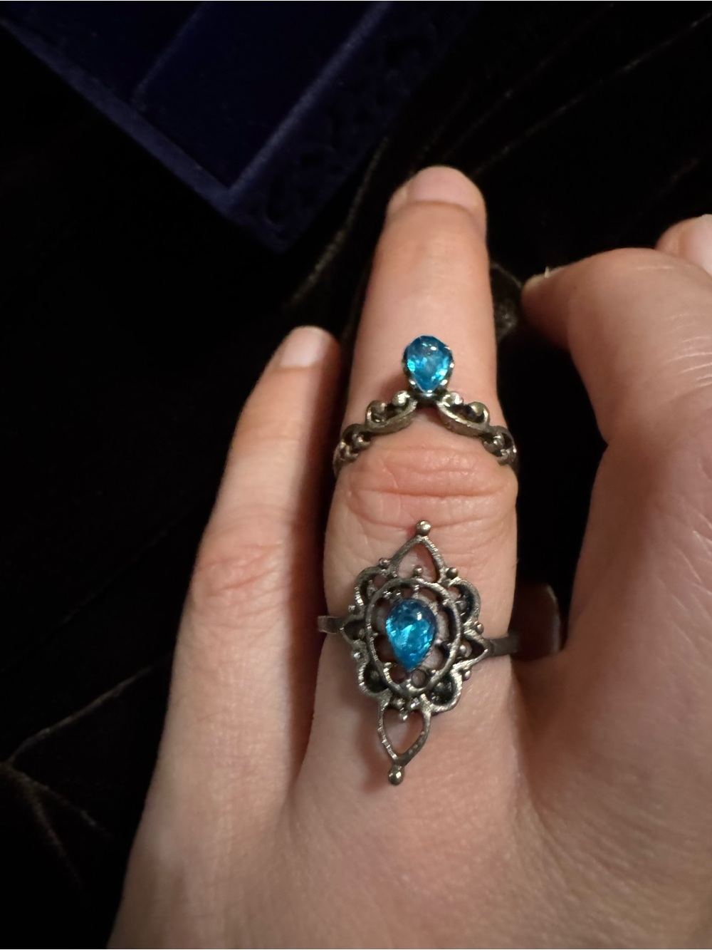 Vintage-Inspired Blue Gemstone Filigree Ring Set